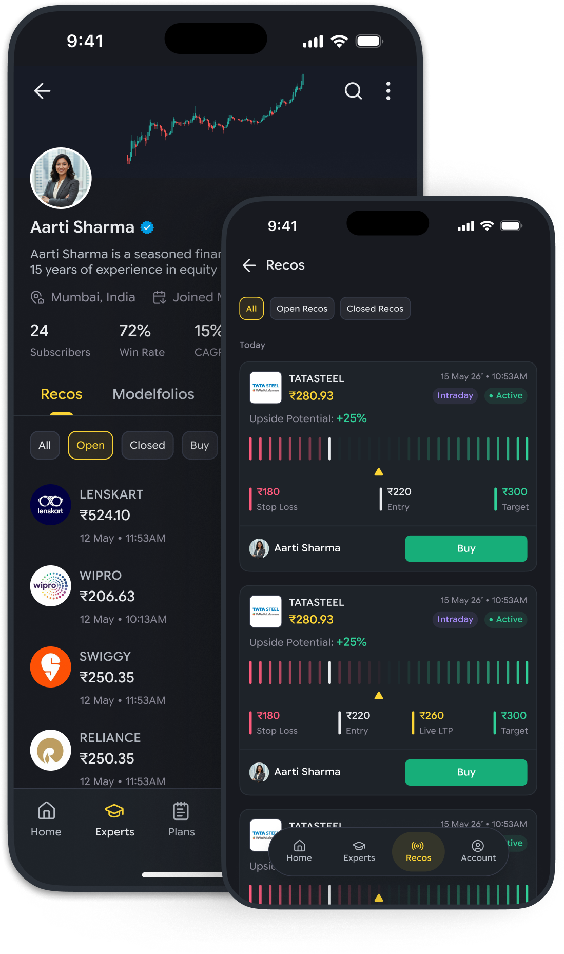 Kuberhunt mobile app — expert profile and recos